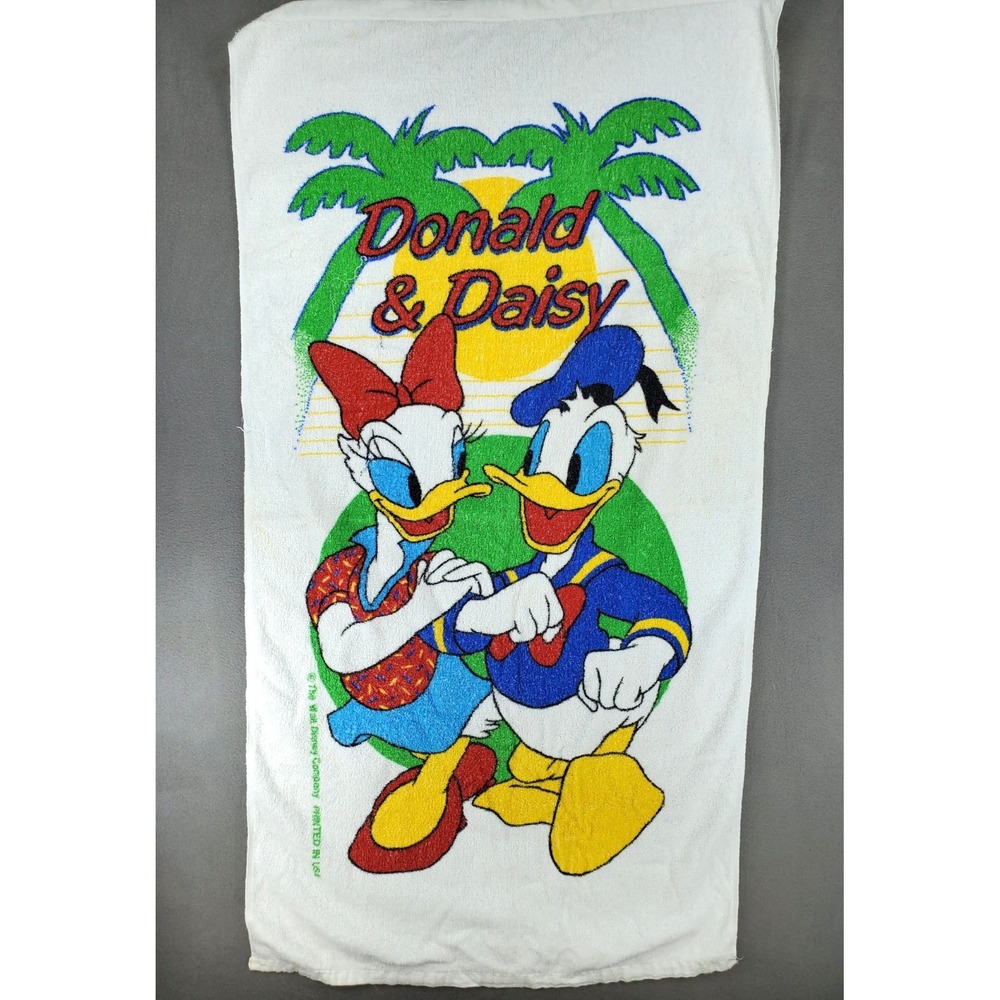 Vintage Franco Disney Donald Daisy Duck Beach Towel USA Printed Pool Love Palms